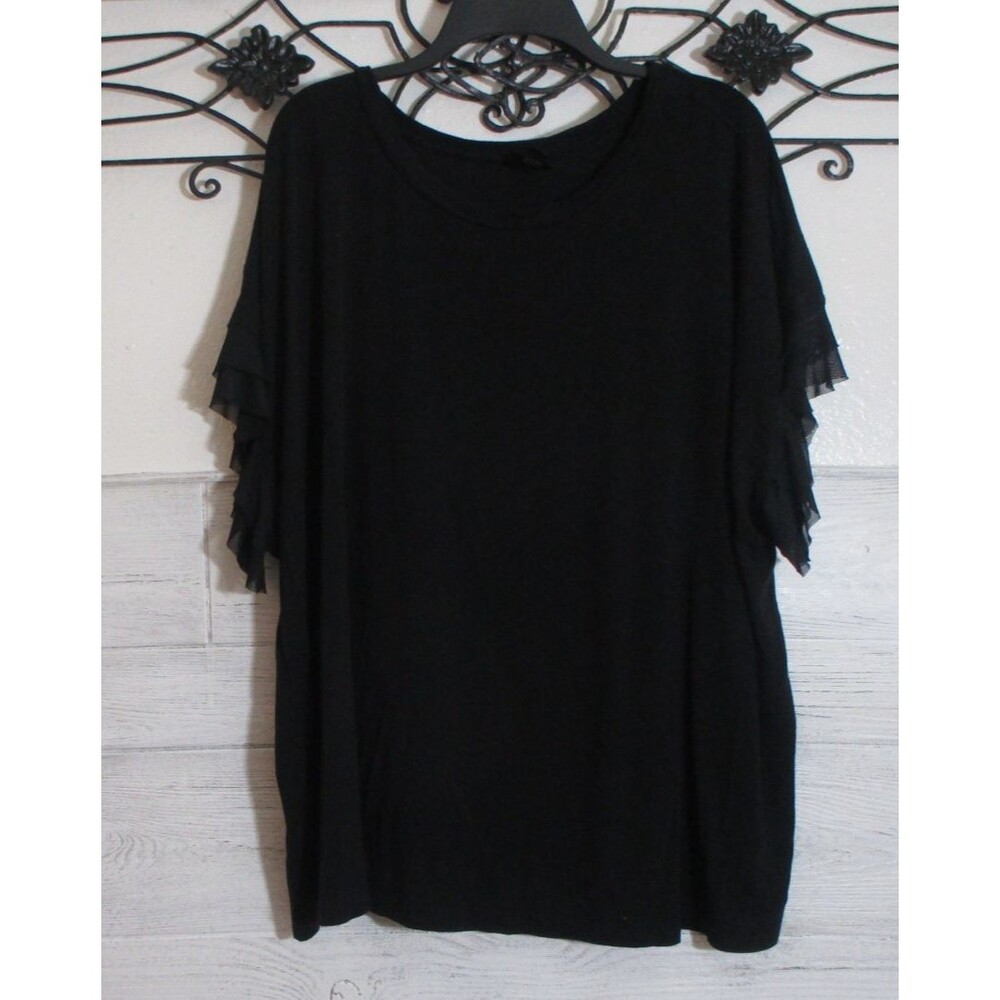Worthington Women's Knit Top Size 1X Short Sleeve Black Round Neck